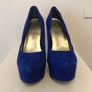 Jessica Simpson Blue Suede Platform Heels 7.5